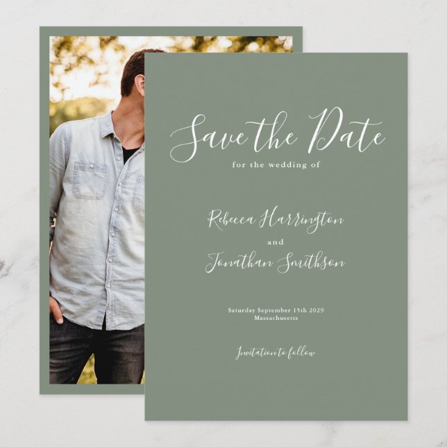 Save The Date Olive Green Minimal Wedding Enregistrer La Date (Devant / Derrière)