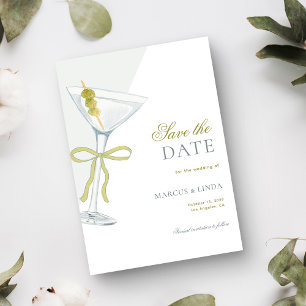 Save The Date Olive Martini French Coquette Bow Vintage Wedding