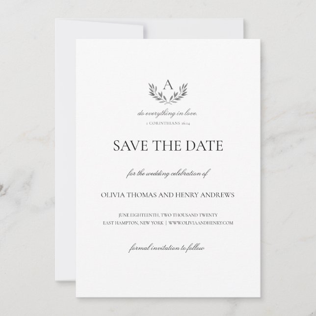 Save The Date Olivia Christian Mariage Monogramme Enregistrer la (Devant)