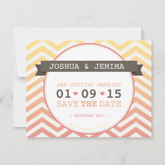 SAVE THE DATE ombre chevron coucher de soleil trop (Devant)