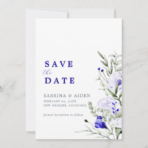 Save The Date Ombre Royal Blue Ivory Floral Mariage Photo