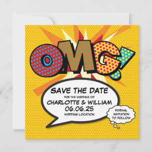 Save The Date OMG Sauvegarder la Date Amusant Rétro Bande Dessin