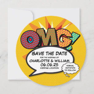 Save The Date OMG Sauvegarder la Date Amusant Rétro Bande Dessin