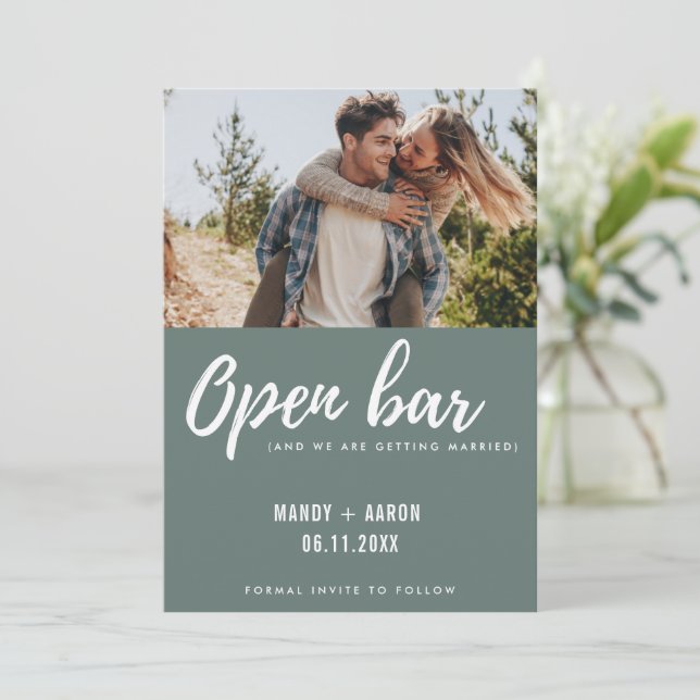 Save The Date Open Bar Modern Photo Mariage Funny Enregistrer la (Debout devant)