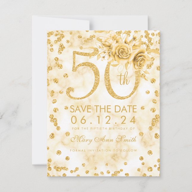 Save The Date Or 50e Anniversaire Marbre moderne Enregistrer la  (Devant)