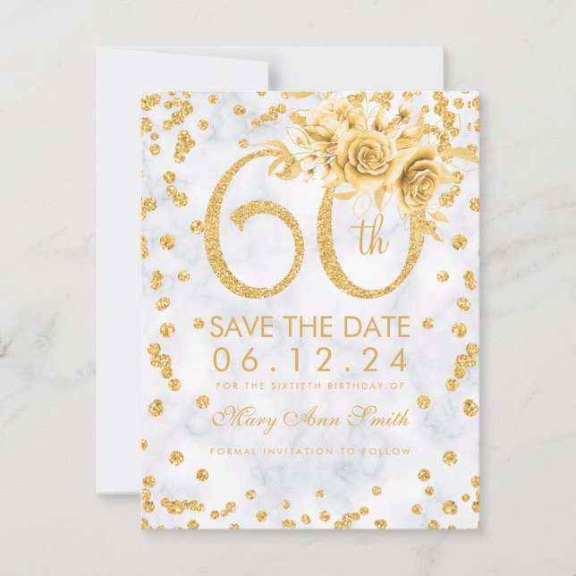 Save The Date Or 60e anniversaire Glam Marble (Devant)