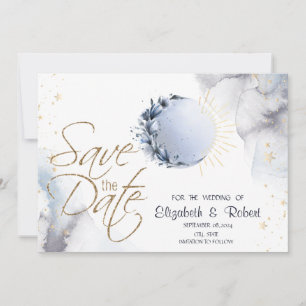 Save The Date Or céleste Soleil, Lune bleue, Étoiles