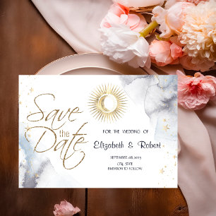 Save The Date Or céleste Soleil, Lune, Étoiles