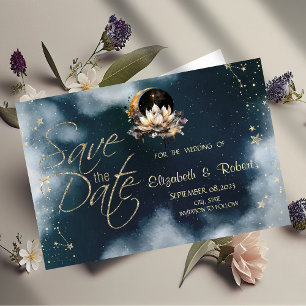 Save The Date Or Céleste Soleil, Lune, Étoiles Lotus Ciel Noctur