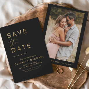 Save The Date Or Élégant Noir Sauvegarder la Date Photo Minimali