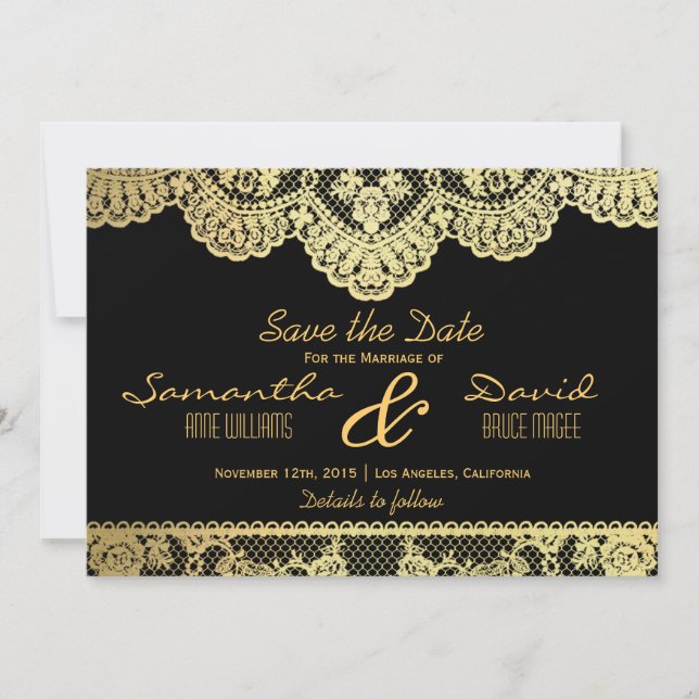 Save The Date Or et dentelle noire Enregistrer la date Invitatio (Devant)