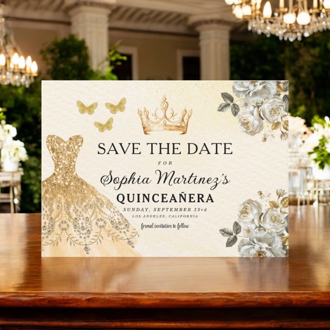 Save The Date Or floral Enregistrer la date Anniversaire Quincea (Créateur téléchargé)