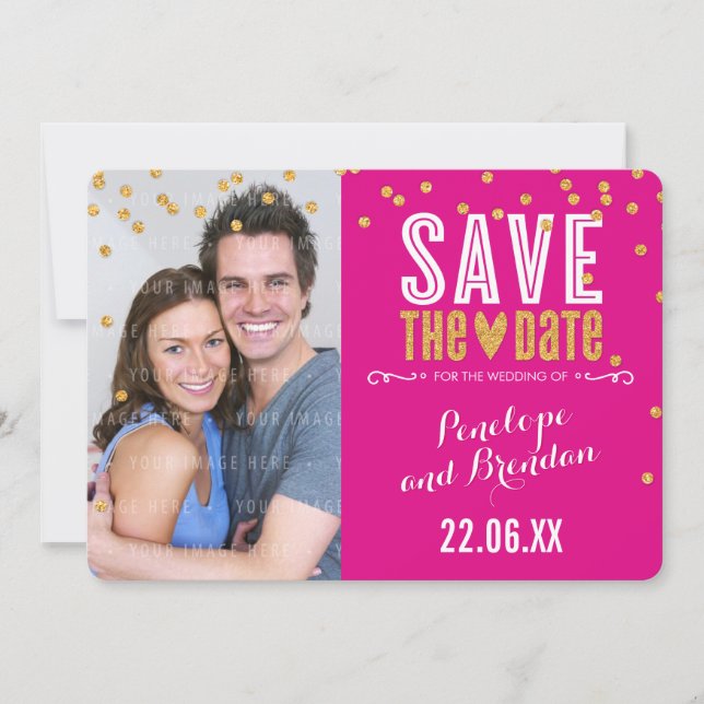 SAVE THE DATE or parties scintillant confetti fusc (Devant)