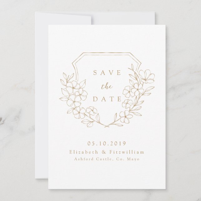 Save The Date Or Romantique Simple Cerisier Blossom Monogram Cre (Devant)