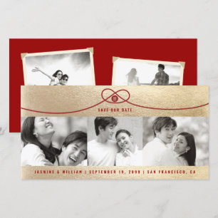 Save The Date Or & Rouge Knot Double Happiness 3 Photo Chinoise