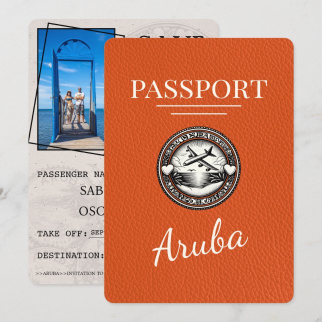 Save The Date Orange Aruba Passport Enregistrer La Date (Devant / Derrière)