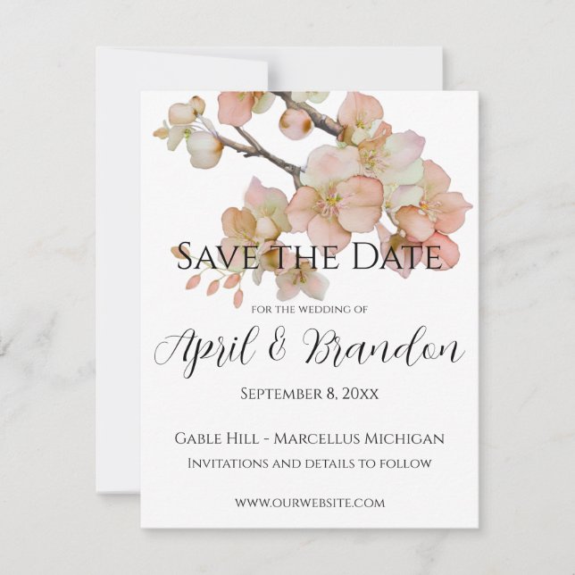 Save The Date Orange fleurs florales élégant script de calligrap (Devant)
