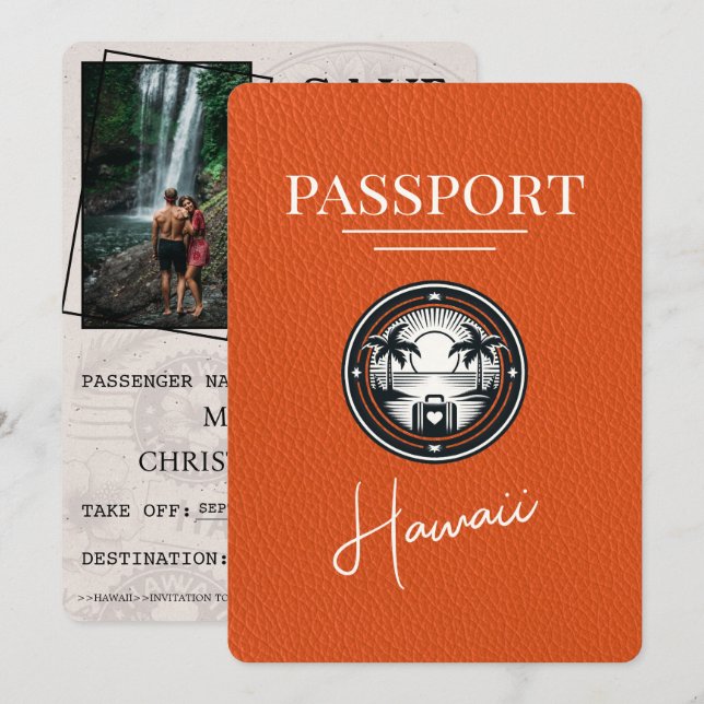 Save The Date Orange Hawaii Passeport Enregistrer La Date (Devant / Derrière)