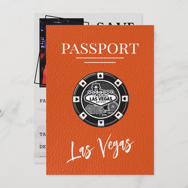 Save The Date Orange Las Vegas Passport Enregistrer La Date (Devant / Derrière)