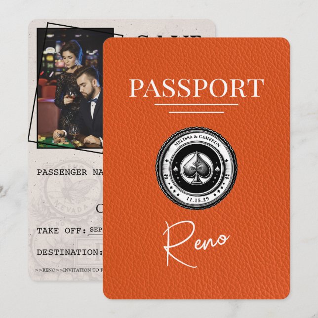 Save The Date Orange Reno Passeport Enregistrer La Date (Devant / Derrière)