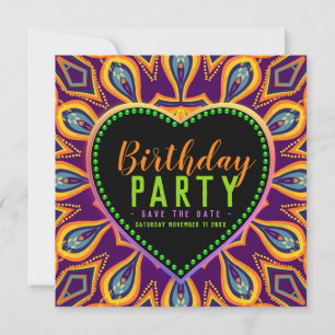 Save The Date Orange Violet Hippie Enfant Bohème Fête Thématique