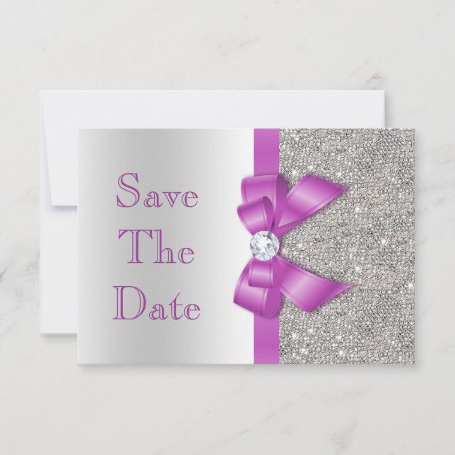 Save The Date Orchidée radieuse noeud papillon & Diamants Argent (Devant)