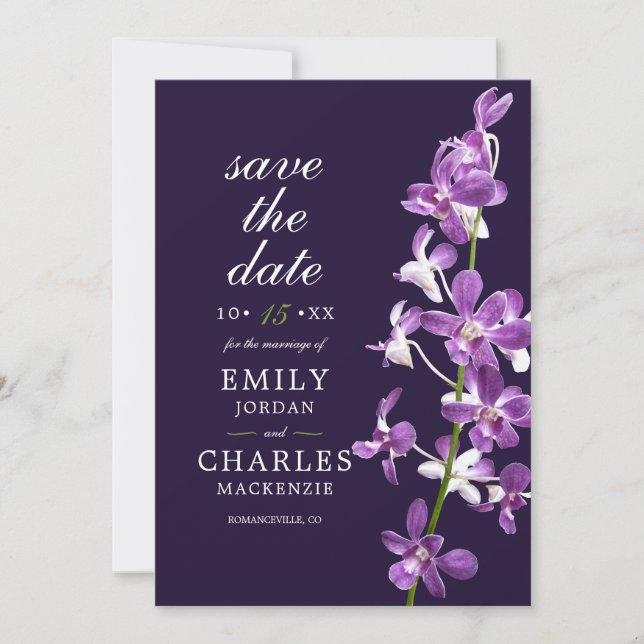 Save The Date Orchidées violettes, Mariage élégant et moderne (Devant)