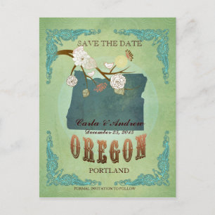 Save the Date - Oregon Karte mit hübschen Vögeln