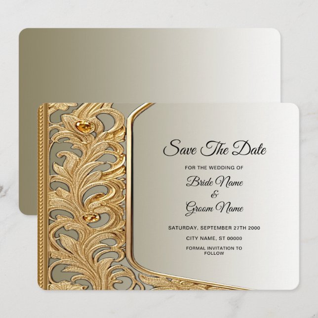 Save The Date Ornat Or Moderne Enregistrer La Date (Devant / Derrière)