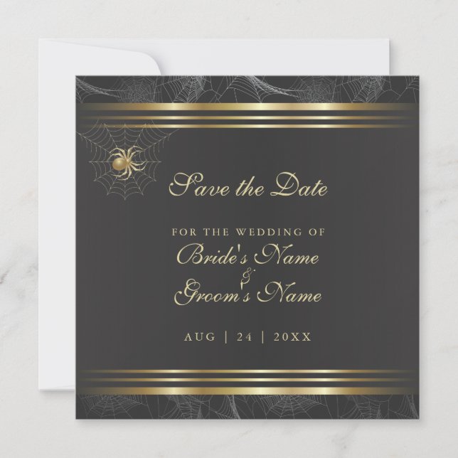 Save The Date Ornate Golden Spiders Enregistrer la date Invitati (Devant)