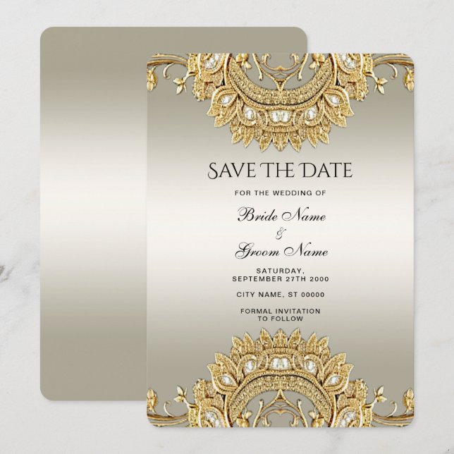 Save The Date Ornate Or Enregistrer La Date (Devant / Derrière)