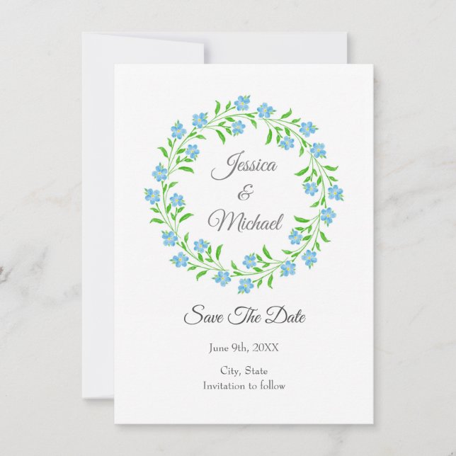 Save The Date Oubliez-moi non aquarelle Floral Wreath (Devant)