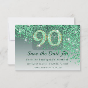 Save The Date Pailleté Vert Givre Élégant 90e Anniversaire