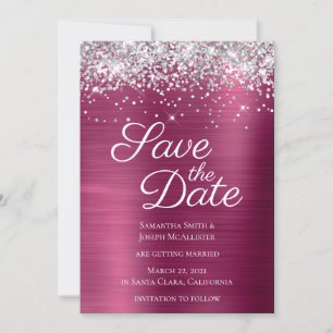Save The Date Paillettes Argentées Brillant Vin Ombre Feuille