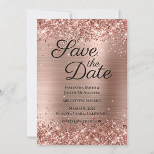 Save The Date Paillettes Rose Gold Ombre Foil