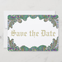 Save The Date Paisley Peacock couleurs mariage Enregistrer la da