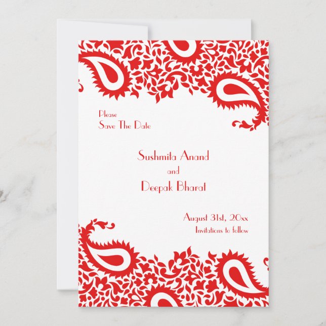 Save the Date Paisleys Elegante Indian Flat Card (Vorderseite)