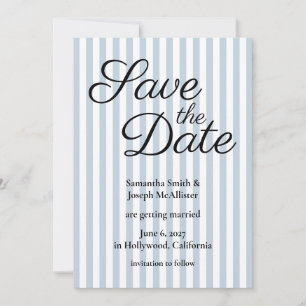 Save The Date Pâle Bleu Poussiéreux et Rayure Blanche