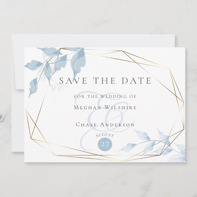 Save The Date Pale Dusty Blue Delicate Foliage (Devant)