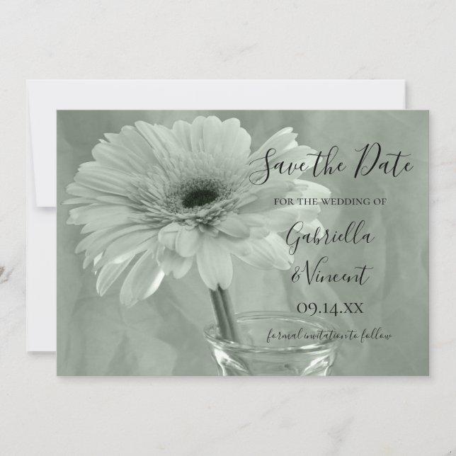 Save The Date Pale Green Tinted Daisy Wedding Enregistrer la dat (Devant)