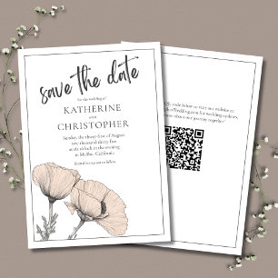 Save The Date Pale Peach Poppies Élégant Mariage Floral