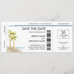 Save The Date Palm Tree Boarding Pass Enregistrer la date Invita
