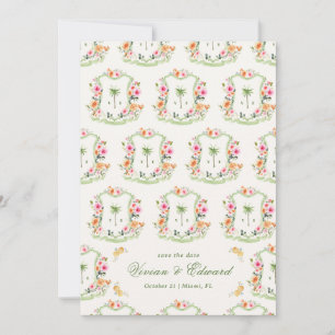 Save The Date Palm Tree Crest Monogramme Summer Boho Beach Maria
