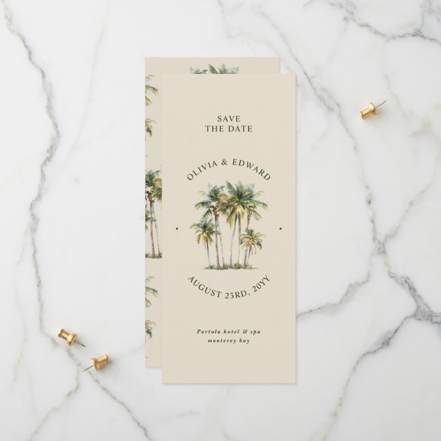 Save The Date Palm Tree Destination Elegant Coastal Wedding (Devant/Arrière en situation)