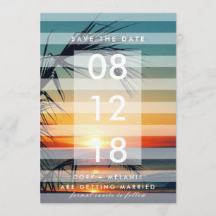 Save The Date Palm Trees Beach Sunset Photo Sauvez les dates