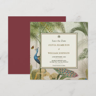 Save The Date Palme de Peacock Tropical Carré de Burgandy
