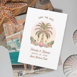 Save The Date Palmier couché de soleil Aquarelle Monogram Beach