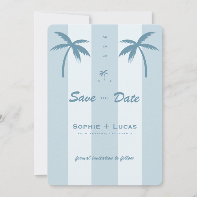Save The Date Palmier rétro Monogramme Plage tropicale Mariage (Devant)