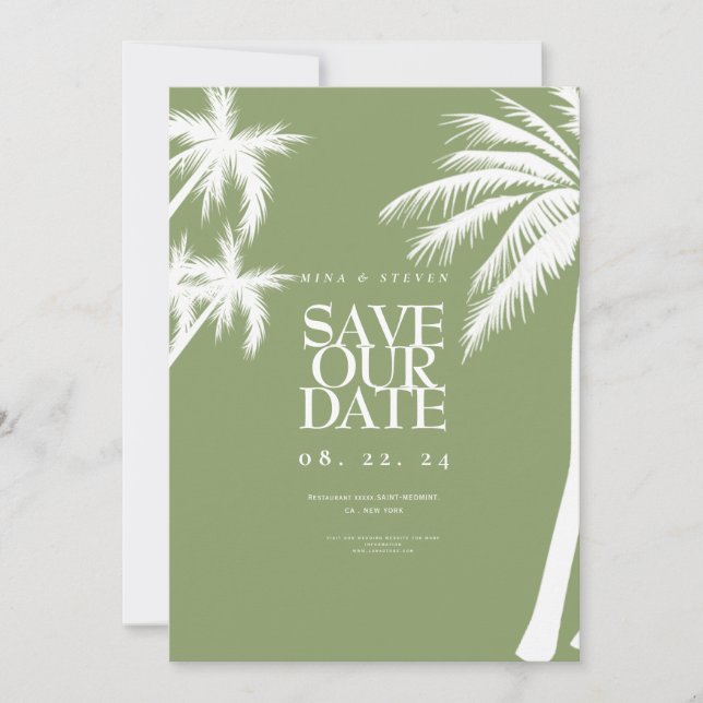 Save The Date palmier vert mariage tropical (Devant)