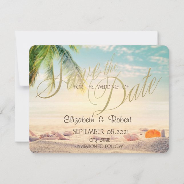 Save The Date Palmiers Coquillages Mariage Plage  Enregistrer La (Devant)